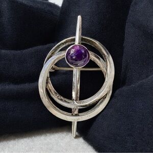 Unique Scandinavian Amethyst Sterling Silver Brooch — Arvo Saarela